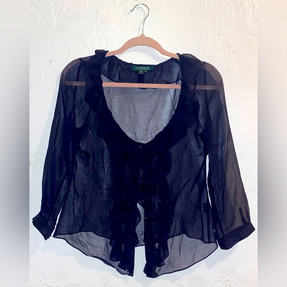 Ralph Lauren Tops - RALPH LAUREN NAVY BLUE MESH BLOUSE SIZE 8P